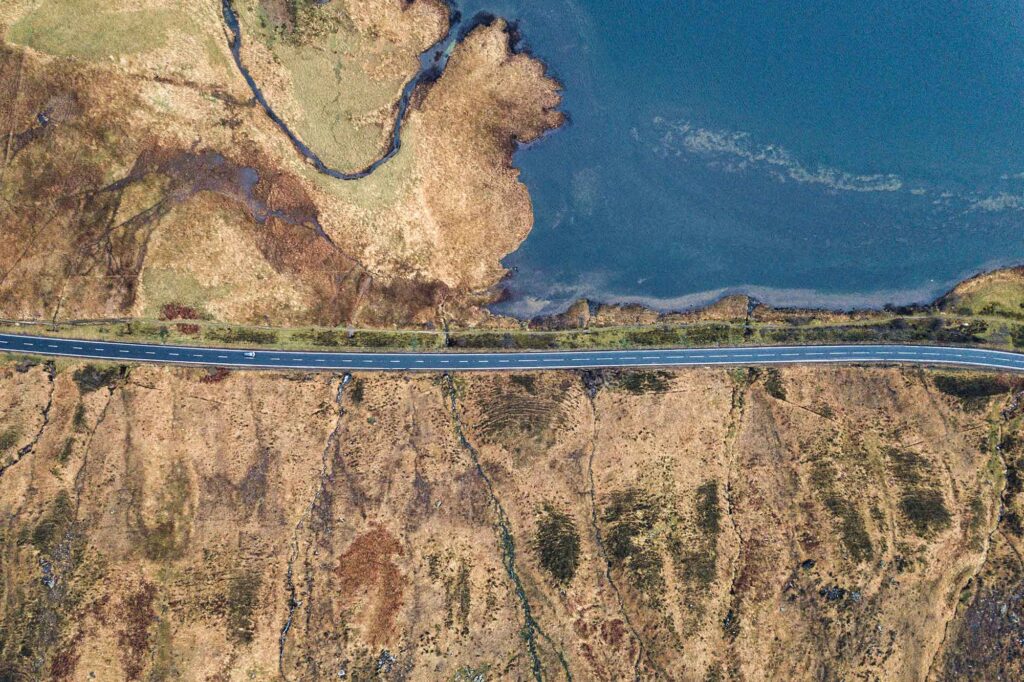 A drone photo looking down on some land