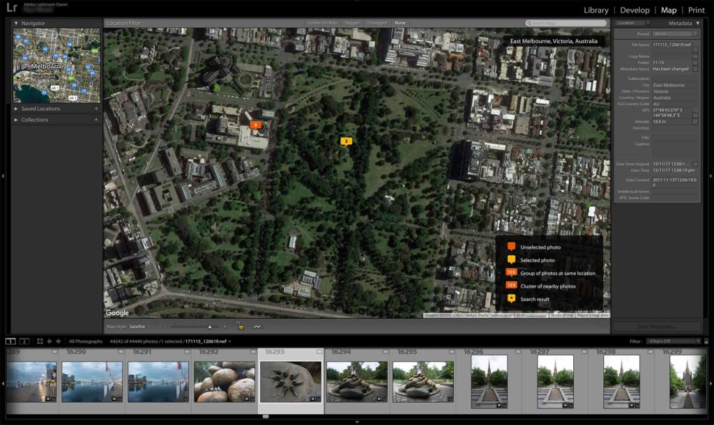 screenshot of Lightroom Classic maps module